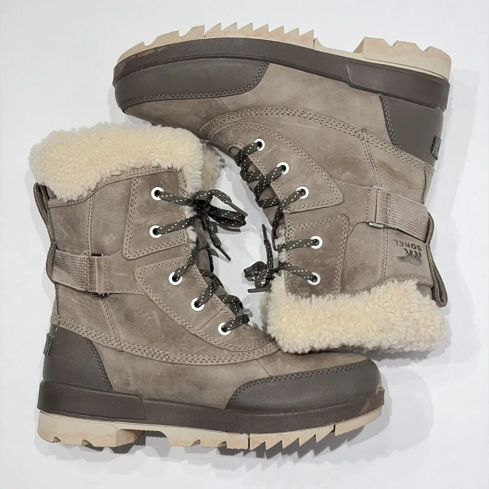 Sorel Tivoli IV Parc Waterproof Winter Boots Beige Leather Women 9.5 Light Wear